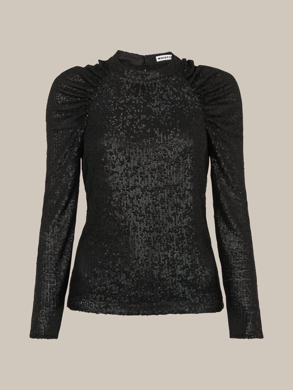 WHISTLES Black Sequin Long Puffed Sleeve Maximalist Classic Cocktail Blouse 6